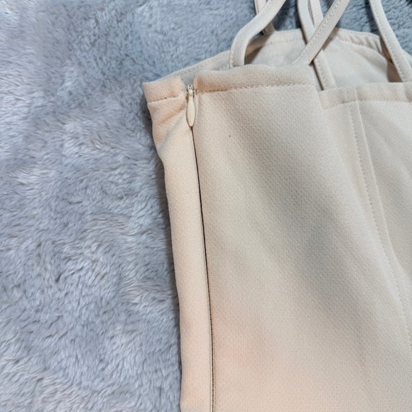 ZARA Cream V Neck Spaghetti Strap Sweetheart Mini Dress Size L - Picture 12 of 13